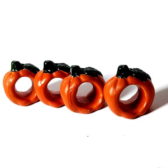 Vintage 1990s Hand-Painted Pumpkin Napkin Rings (Set of 4) w/ Box - Picture 5 of 12